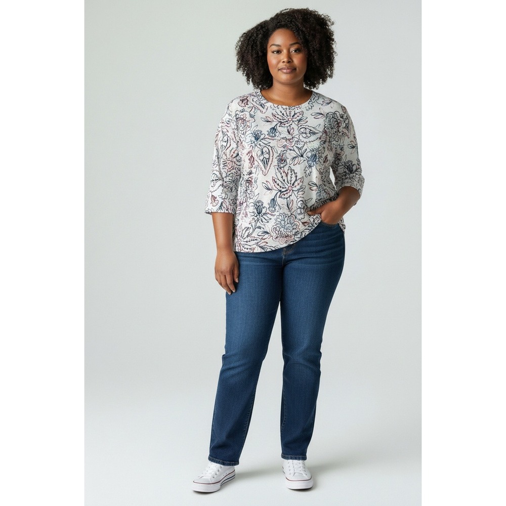 Croft & Barrow Tunic Top Floral Print Cream Blue Pink Comfy Travel‎ Summer PXXL